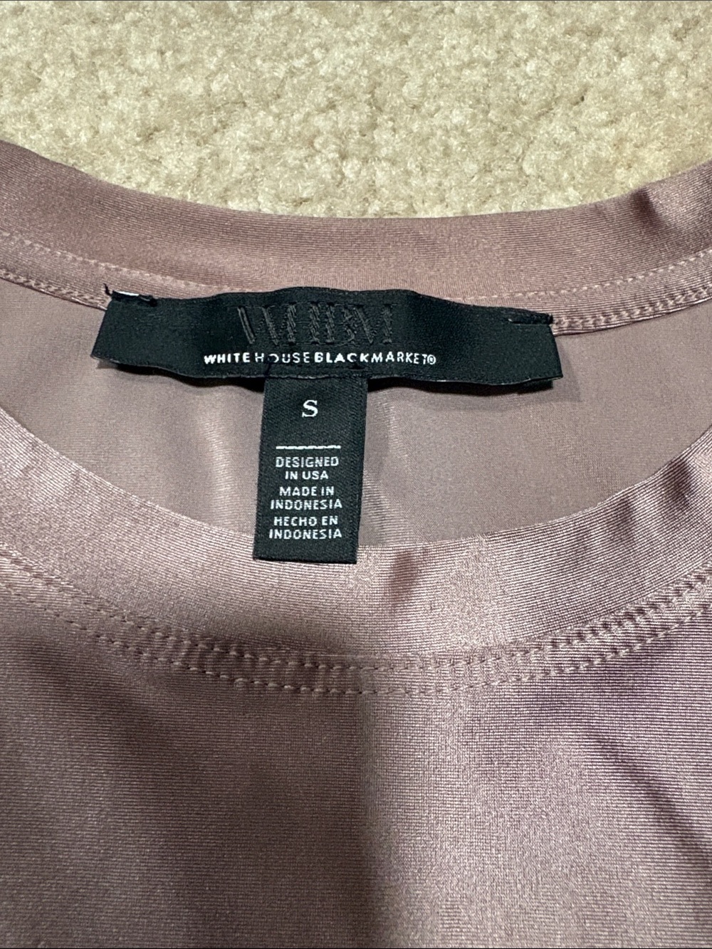 White House Black Market Mauve Satin-Look Crewneck Top